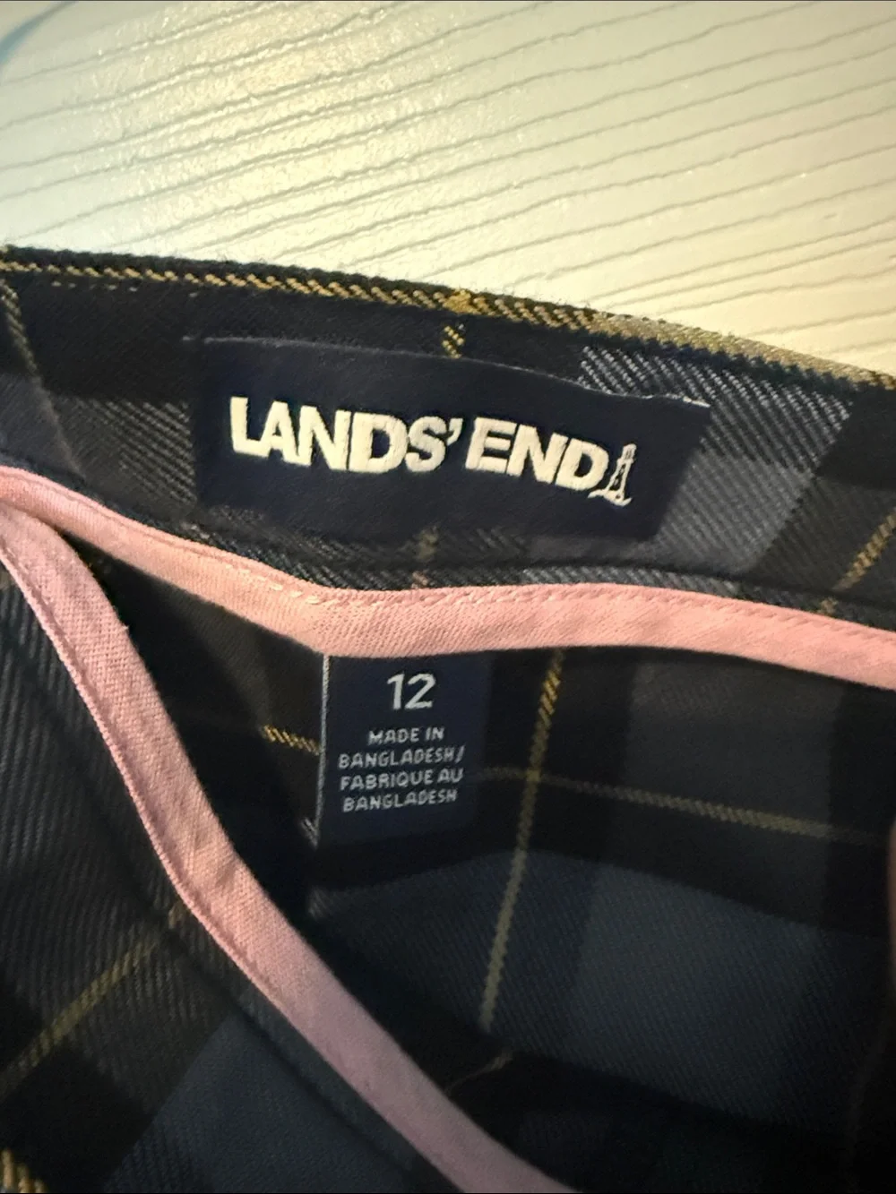 Lands' End Black and Gray Plaid Pleated Mini Skirt